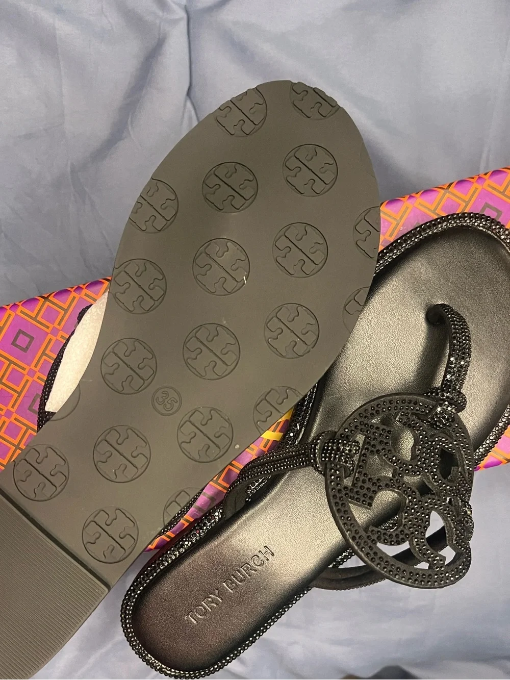 Tory Burch Black Miller Logo Beaded Sandals